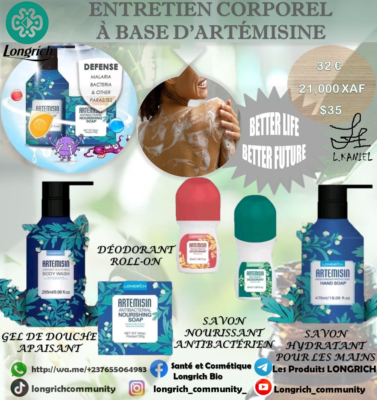 Entretien Corporel à base d’Artemisine Gamme Longrích